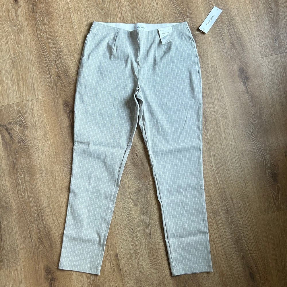 Calvin Klein Womens Grey Plaid Stretch Ankle Pants Slim Tapered S24P4839 Size 12